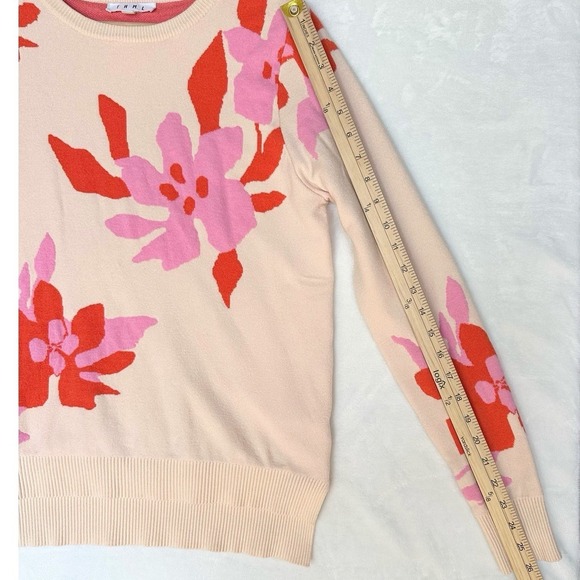 THML Pink Orange Floral Sweater Womens Small Cream Pullover Knit Long Sleeve - Picture 9 of 11